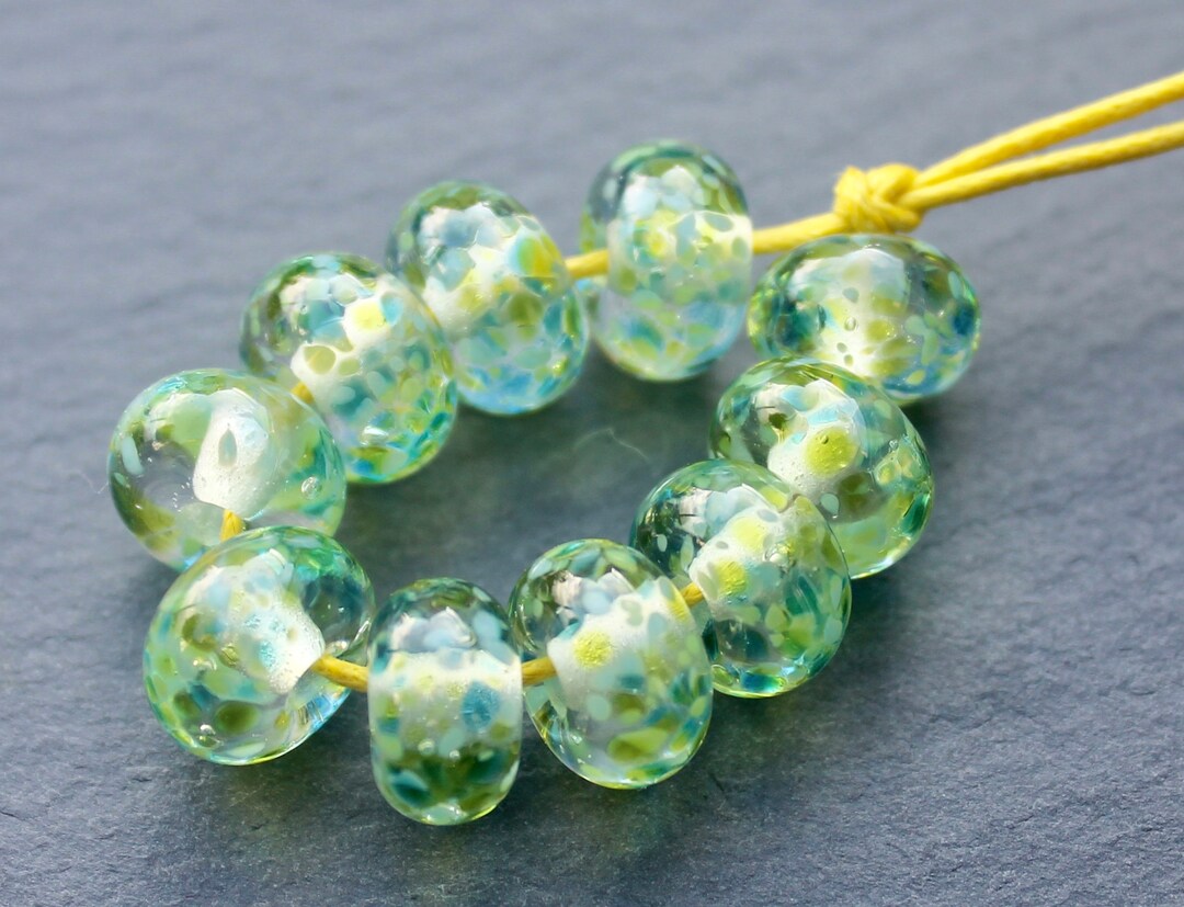 Fresh Escape, Light Green and Blue Frit Lampwork Glass Beads, Jewellery