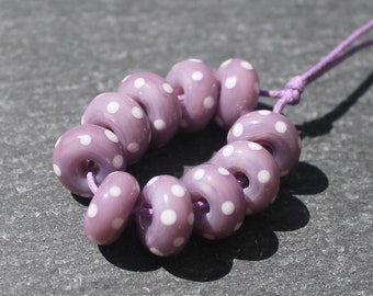 Mystic Violet  Polkas Lampwork Glass Beads, SRA, UK Seller, UK Lampwork