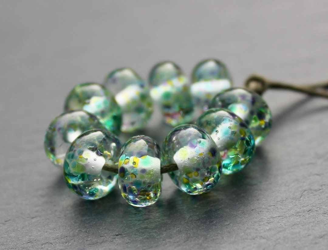 Lake Louise, Light Green and Purple Frit Lampwork Glass Beads