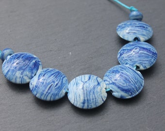 Dark Blue Seas Lentils  Lampwork Glass Spacer Beads, Handmade Glass Beads, UK Lampwork, Jewellery Making, Jewelry Making