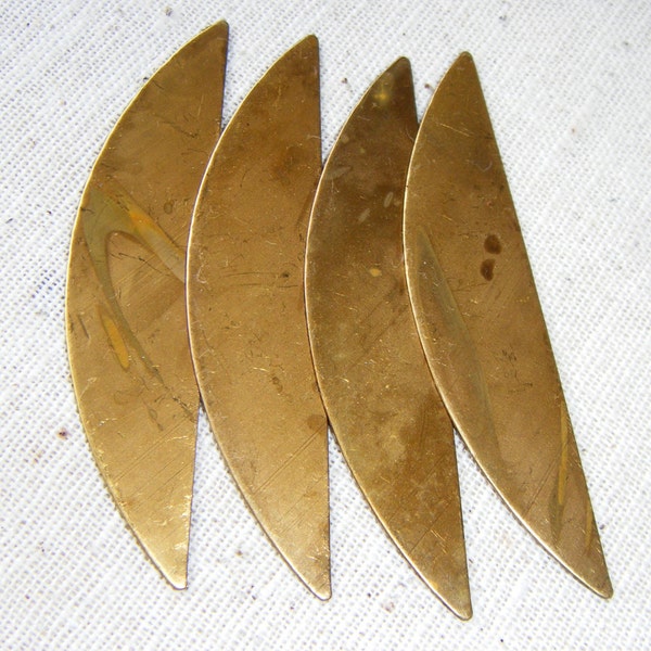 VINTAGE RAW Brass Boat Shape Blank (4) Die Stamping, Patina, Industrial