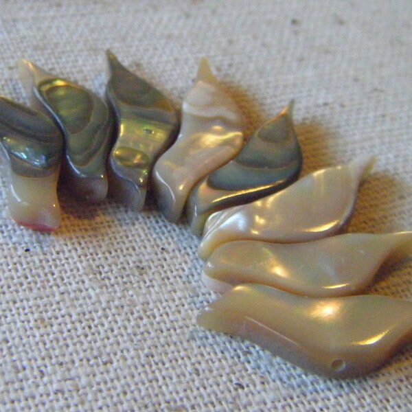 LAST ONE - Mother of Pearl Bird Beads (8) Opalescent, Fantasy, Natural Shell
