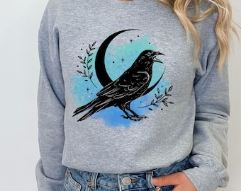 Witchy Crow Sweatshirt Mystical Black Crow Sweatshirt Woman's festival Sweatshirt Goblincore Top Witchy Black Crow Unisex Sweatshirt