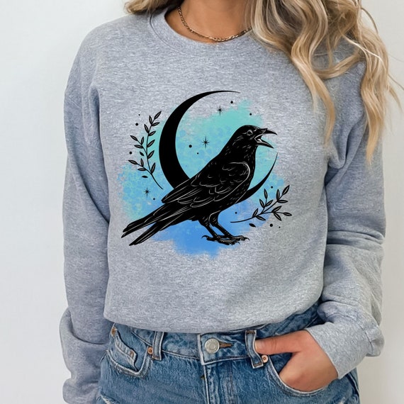 Witchy Crow Sweatshirt Mystical Black Crow Sweatshirt Woman s Festival Sweatshirt Goblincore Top Witchy Black Crow Unisex Sweatshirt Etsy