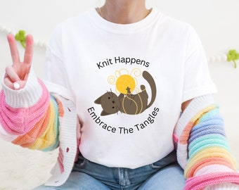 Knit Happens T-shirt Funny Knitting Shirt Mother Mom Women's Funny Gift Knitter Birthday Mothers Day