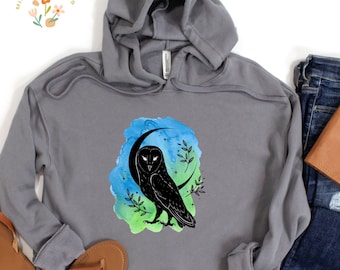 Witchy Owl Crop Top Mystical Black Owl Sweatshirt Women's Festival Hoodie Goblincore Crop Shirt