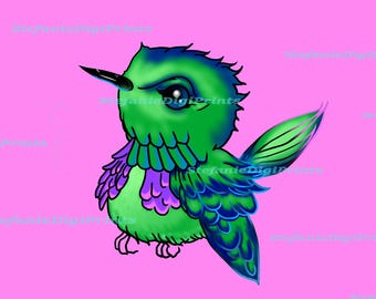 Kolibri Illustration, niedlicher Kolibri, digitale Kunst, Wandkunst, Kolibri Kunst