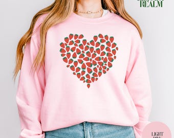 Strawberry Heart Shape Shirt, Valentines Day Sweatshirt, Comfort Colors, Valentines Gift For Her