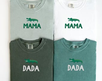 Custom Crocodile Shirt, Gator Mama Dada or Other Word Embroidery, Alligator Lover Shirt, Comfort Colors Shirts and Gildan 18000 Sweatshirts