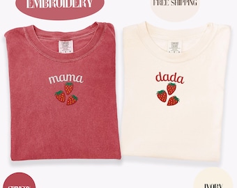 Custom Embroidered Berry First Birthday Matching Shirt, Strawberry Mama Dada, Strawberry 1st Birthday, Strawberry Embroidery, Custom Berry