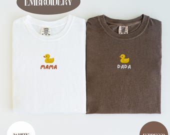 Embroidered Custom Duck Mama Dada, Custom Mommy and Daddy Tees, Silly Goose Pregnancy Reveal Tees, Comfort Colors Shirts,
