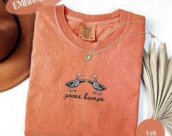 Funny Goose Halloween Shirt, Embroidered Goose Bumps Skeleton Tee, Spooky Season Comfort Colors Gift