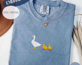 Embroidered Goose Mama Of Two Shirt, Silly Goose, Overstimulated mama, Silly Goose Embroidery, New Mama, Cute Gift For Mama, Goslings