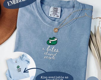 Embroidered Frog I Bites Stupid People Shirt, Funny Sarcastic Sweatshirt, Comfort Colors, Gildan 18000