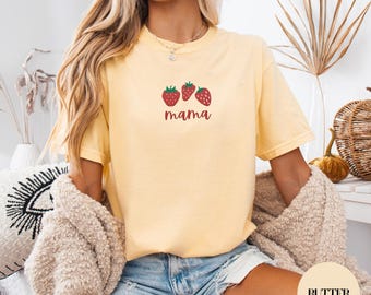 Custom Embroidered Strawberry Mama Dada or Other Word, Custom Berry First Birthday, Comfort Colors Shirts and Gildan 18000 Sweatshirts