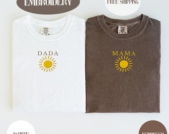 Custom Embroidered With Golden Thread Mama First Year Around The Sun Shirt, Dada 1st Birthday, Comfort Colors, Custom Embroidery First Bday
