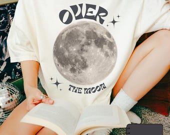 Over The Moon T-shirt: Comfort Colors Retro Celestial Tee
