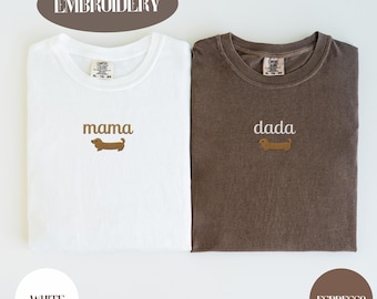 Custom Embroidered Dachshund Shirt, Personalized Dog Mom or Dad Tee, Wiener Dog Gift, Comfort Colors Shirt, Gildan Sweatshirt