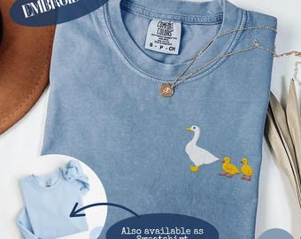 Embroidered Goose Mama Pocket Design, Custom Chick Count (1,2 or 3), Gift For Mama, Comfort Colors Shirts, Gildan 18000 Sweatshirts