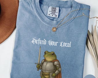 Defend Your Local Library Shirt, Funny Knight Frog Tee, BookLover Gift, Fantasy Reader Shirt, Public Library Support, Comfort Colors