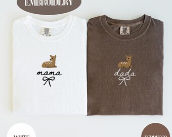 Embroidered Deer Shirt for Mama, Matching Family Christmas Tee, Winter Mama Shirt, Comfort Colors, Gildan Sweatshirt