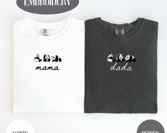 Custom Panda Mama Dada Shirt, Embroidered Panda Crewneck, Comfort Colors, Gildan 18000 Sweatshirts
