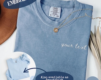 Personalized Embroidered Text Shirt, Custom Bachelorette, Suitable for Birthday, Wedding, Comfort Colors Shirts, Gildan 18000 Sweatshirts