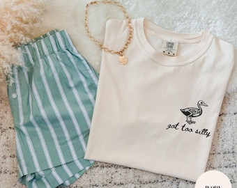 Got Too Silly Goose Shirt, Embroidered Skeleton Goose Halloween Tee, Funny Spooky Season Comfort Colors Shirt