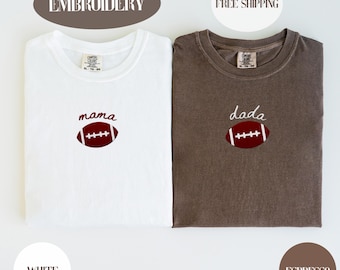 Custom Embroidered Football Shirt Comfort Colors®, Football Season Shirt, Game Day Football Tee, Football Gift Shirt, Football Mom Shirt