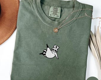 Embroidered Nurse Raccoon Shirt, Funny Feral Nurse Sweatshirt, Comfort Colors