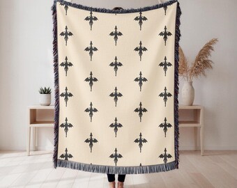 Dragon Woven Blanket, Dark Academia Throw, Fantasy Dragon Blanket, Gothic Reading Nook Decor, Dragon Lover Gift