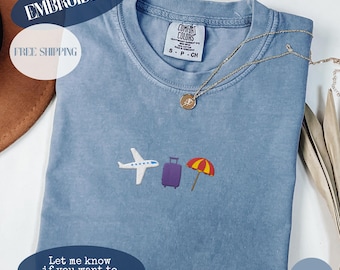 Embroidered Traveler Shirt, Comfort Colors, Minimalistic Plane Luggage Design, Vacation Shirt, Travel Lover Gift, Adventure Apparel