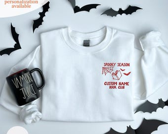 Spooky Reader Shirt, Embroidered Spooky Season Book Club Tee, Halloween Book Lover Gift, Comfort Colors Shirt, Gildan Sweatshirt