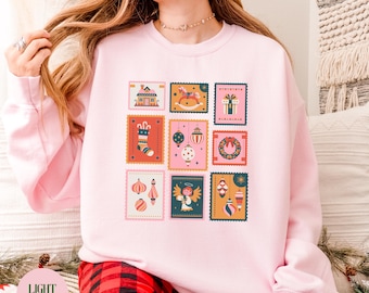 Retro Christmas Stamp Shirt, Vintage Holiday Postage Tee, Family Matching Christmas Shirts, Comfort Colors, Gildan Sweatshirt