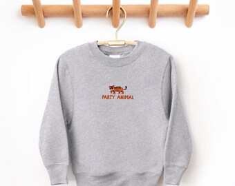Party Animal Tiger Embroidered Youth Sweatshirt, Kids Crewneck, Funny Animal Shirt for Boys Girls