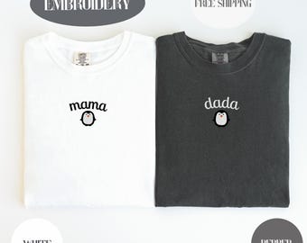 Embroidered Custom Penguin Birthday Shirt, Penguin Themed 1st Bday Party Shirt, Mama Dada Little Penguin Shirt Penguin Winter Birthday Shirt