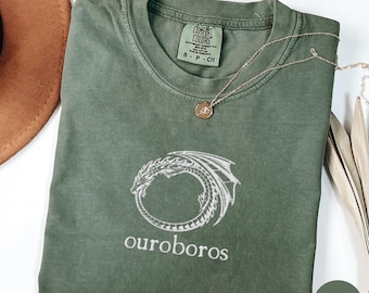 Embroidered Ouroboros Shirt, Alchemy Snake Sweatshirt, Fantasy Reader Gift, Comfort Colors and Gildan