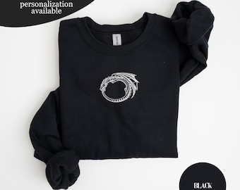 Embroidered Ouroboros Shirt, Fantasy Book Lover Shirt, Witchy Alchemy Sweatshirt, Comfort Colors, Gildan 18000 Sweatshirts