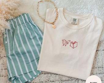 Embroidered Books and Birds Shirt, Bird Watcher Book Lover Gift, Reading Tee, Comfort Colors Shirt, Gildan Sweatshirt