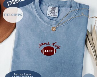 Embroidered Football Shirt Comfort Colors®, Football Season Shirt, Game Day Football Tee, Football Gift Shirt, Football Mom Shirt