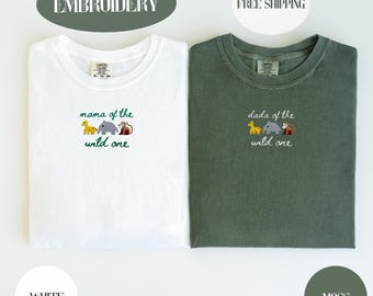 Custom Embroidered Wild One Shirt, Mama of Wild One Tee, Safari First Birthday Outfit, Comfort Colors Shirt, Matching Parent Gift