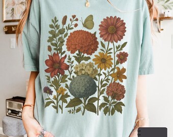 Floral Comfort Colors Shirt: Cottagecore Style Gift