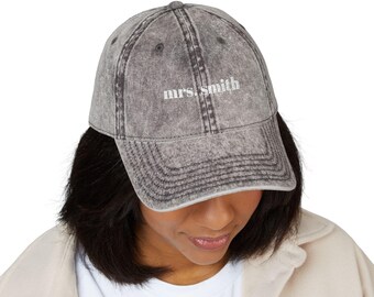 Custom Surname Vintage Cap Embroidery, Mrs. Hat, Wife Cap, Bride Hat, Embroidered Bride Hat, Custom New Surname, Wedding Gift, Matching Cap
