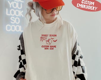 Spooky Book Club Sweatshirt, Embroidered Halloween Reader Crewneck, Witchy Book Lover Gift, Comfort Colors Tee, Gildan 18000