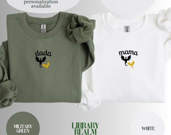 Dragon Birthday Shirts, Embroidered Matching Family Outfits, Fantasy Mama Dada Sweatshirts, First Birthday Gift