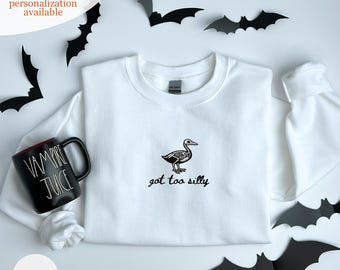 Funny Halloween Goose Shirt, Embroidered Got Too Silly Skeleton Goose Tee, Spooky Season Comfort Colors Gift