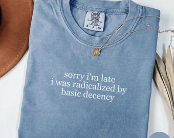 Sorry I'm Late I Was Radicalized By Basic Decency Shirt, Comfort Colors, Political Shirt, Feminist Activist Gift, Human Rights Shirt, FDT