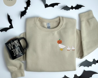 Halloween Mama Goose Sweatshirt, Embroidered Mama of Two Geese in Masks, Spooky Mom Crewneck, Gildan 18000