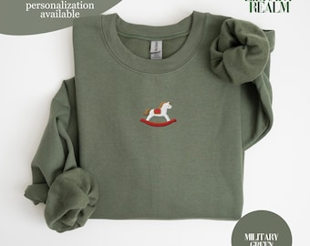 Embroidered Rocking Horse, Vintage Toy Shirt, Comfort Colors, Gildan 18000 Sweatshirts