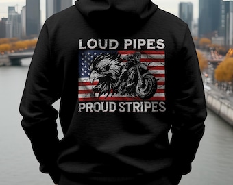 Hoodie Loud Pipes Proud Stripes Cruiser motorhoodie Bikerhoodie patriottische Amerikaanse vlag Eagle Rider hoodie cadeau